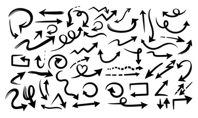Set of simple bold lines arrows hand drawn in various style vector icon, sign, symbol collection.