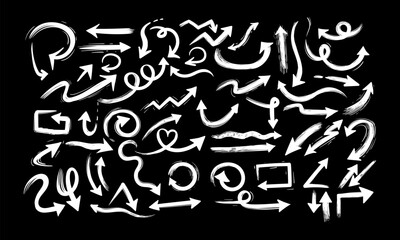 Set of simple bold lines arrows hand drawn in various style vector icon, sign, symbol collection.