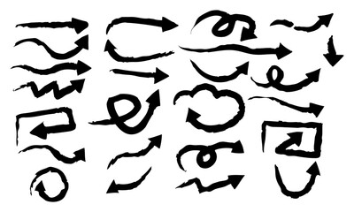 Set of simple bold lines arrows hand drawn in various style vector icon, sign, symbol collection.