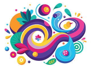 Obraz premium Rainbow Gradient Curves and Swirls Vector Design