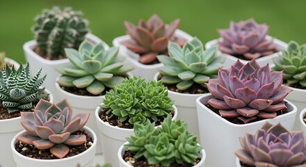 Minimalist rows of vibrant succulents in white pots showcase the beauty of indoor gardening and modern plant styling