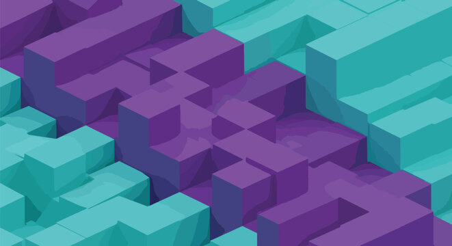 Isometric grid of purple and teal blocks