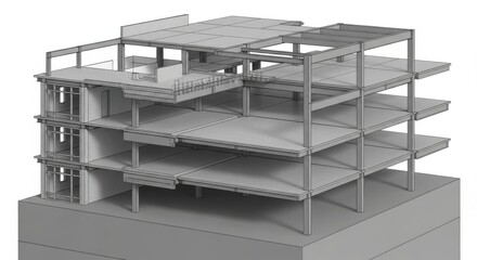 Modern Multi-story Building Framework Showing Structural Concrete Floors and Support Columns