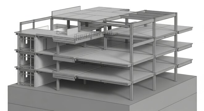Modern Multi-story Building Framework Showing Structural Concrete Floors and Support Columns