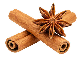 Cinnamon sticks and star anise isolated on transparent background