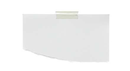 White torn paper note with adhesive tape on transparent background