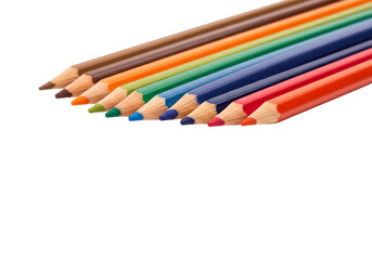 Fototapeta premium Colorful pencils row drawing art supplies education stationery creative design transparent background