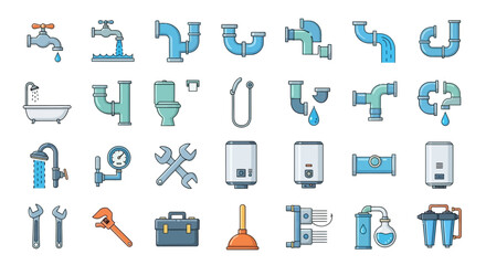Comprehensive collection of plumbing components and tools for maintenance