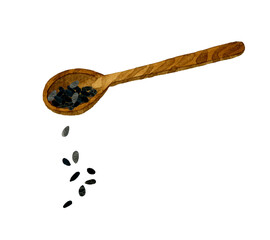 黒ゴマと匙　野菜・薬味の手描き水彩イラスト素材