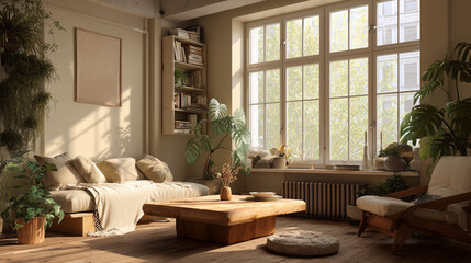 Cozy Japandi Living Room Interior