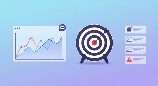 Business Goals and Notifications: Target, Charts, and Alerts Illustration