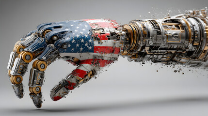 Labor Day celebration depicted by a robotic hand adorned with the American flag symbolizing unity and hard work