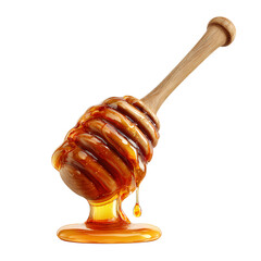 Wooden honey dipper with dripping honey, transparent PNG
