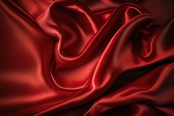 Obraz premium Abstract background, red satin silk fabric, Luxurious elegant waves, folds texture fabric. AI generated.