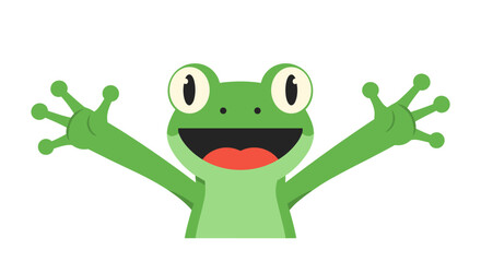 Fototapeta premium Happy green cartoon frog with open arms welcoming and celebrating positive vibes