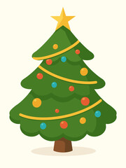 Christmas Tree Vector with Colorful Lights and Star