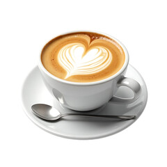 Fototapeta premium Latte Art Heart-Shaped Cappuccino in White Cup with Spoon