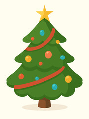 Christmas Tree Vector with Ribbon and Ornaments