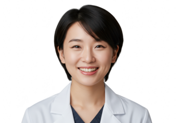 Young asian woman doctor smiling, isolated on transparent background