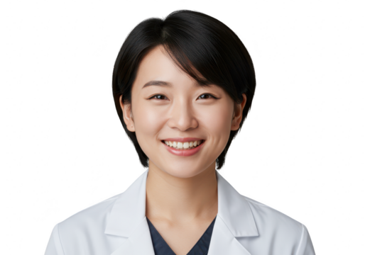 Young asian woman doctor smiling, isolated on transparent background