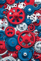 Colorful gears in red and blue celebrate Labor Day with creativity