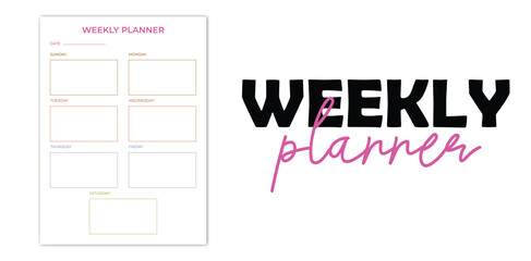 weekly,planner,organizer flat vector printable weekly planner template with pink accents and boxed layout for detailed organization 
