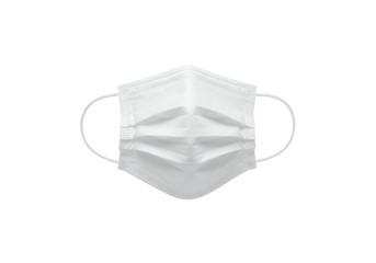 White disposable face mask pleated elastic ear loops transparent background