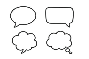 Vector set of hand drawn speech bubbles and thought clouds. Comic book style dialogue balloons. Message and chat icons. Outline doodle for communication, talk, and ideas.