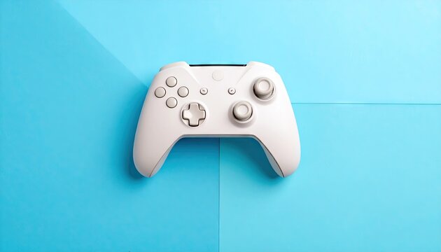 White Game Controller on Blue Background