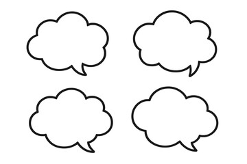 Set of cloud speech bubbles. Comic talk balloon, chat box icon collection. Vector line art illustration for dialogue, message, or quote. Thinking, speaking, communication concept.