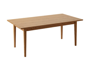 Rectangular wooden table with minimalist design isolated on transparent background