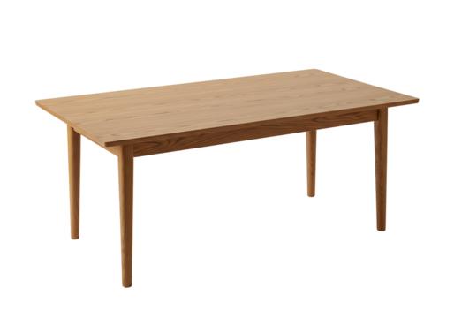 Rectangular wooden table with minimalist design isolated on transparent background