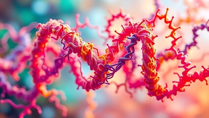 An abstract representation of metabolic pathways in vibrant colors, twisting like a double helix.
