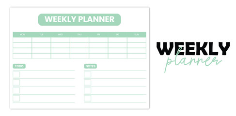 weekly,planner,plan flat vector printable weekly planner template with horizontal layout for time blocking and notes 