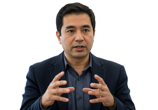 Man talking with hands gesturing isolated on white isolated on transparent background