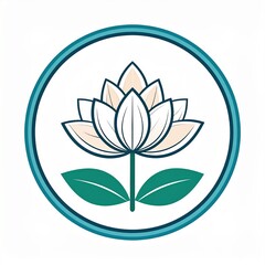 Fototapeta premium Elegant stylized lotus flower emblem in a circular frame.
