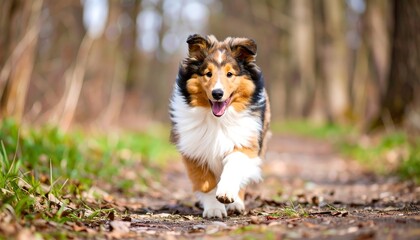 Collie Puppy Running in Woods