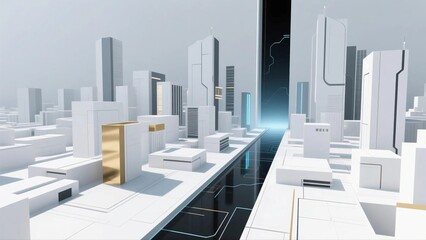 Fototapeta premium Futuristic white smart city with glowing data corridor – technology background