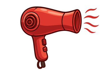 Modern Hair Dryer Icon Vector Illustration, Cartoon Style Red Blow Dryer Appliance, Hair Styling Tool, Concept Design Element for Apps, Graphics, Transparent Background, Isolated Clip Art