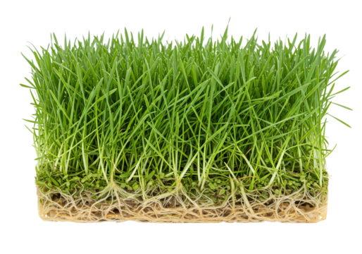 Fresh green grass with roots on transparent background
