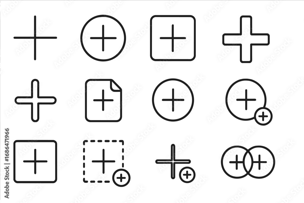 Wall mural plus icon collection. thin line vector add symbols for web and app ui. concepts of create, new, more