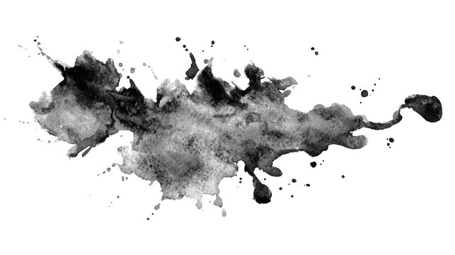 Black Gray Ink Splatters Various Shapes White Background Abstract Mixed Art