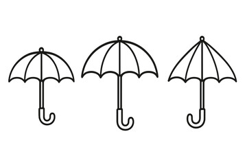 Umbrella Parasol Bumbershoot Outline Icon Set for Graphic Design Commercial Use, Rain Protection Cartoon Vector, Transparent Background Collection, Book and App Illustration Resources
