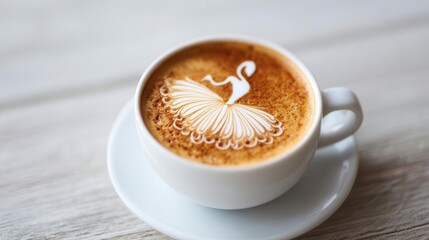 Distorted cappuccino foam art shaped like a ballerina