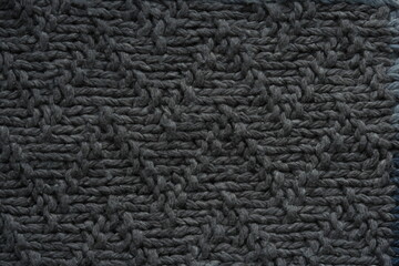 texture of dark knitted fabric with detailed pattern. Soft textile background for fashion, design, and textile industry concepts