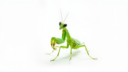 green grasshopper on white background with copy space