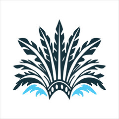 Abstract Feathered Plume Design in Teal and Blue Notting Hill Carnival Feathered headdress with symmetrical plumes vibrant turquoise on black