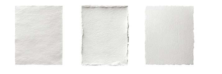 Three blank, white rectangular pieces of paper or card stock