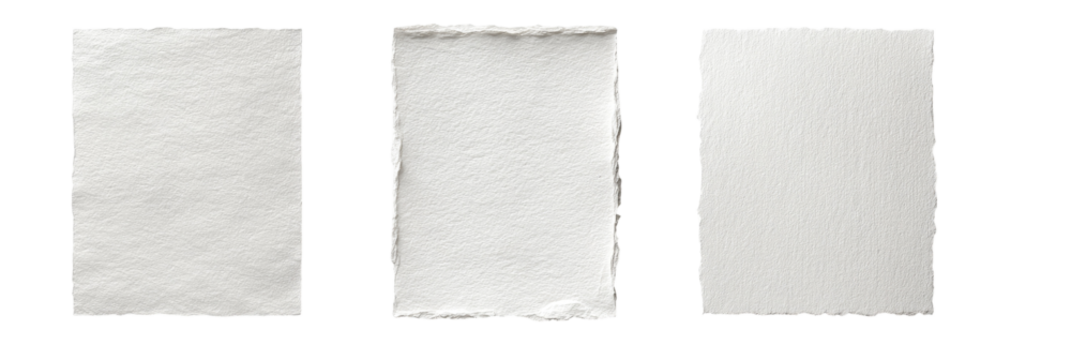 Three blank, white rectangular pieces of paper or card stock