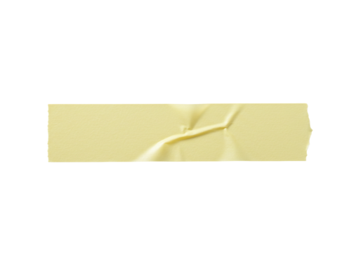 Pale yellow adhesive tape with torn edge on transparent background